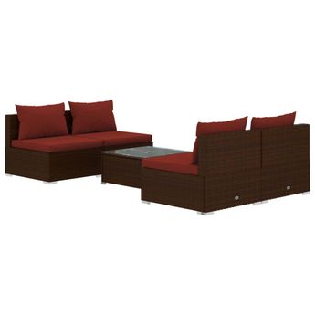 vidaXL 5 Piece Patio Lounge Set with Cushions Poly Rattan Brown