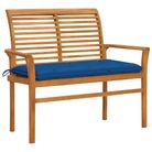 vidaXL Patio Bench with Blue Cushion 44.1" Solid Teak Wood