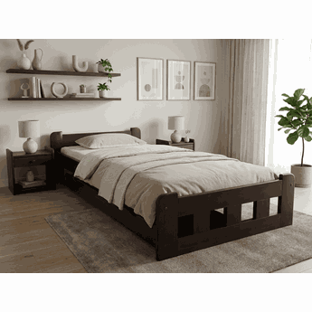 Postel Naomi zvýšená 90 x 200 cm, ořech Rošt: S laťkovým roštem, Matrace: Matrace Deluxe 10 cm