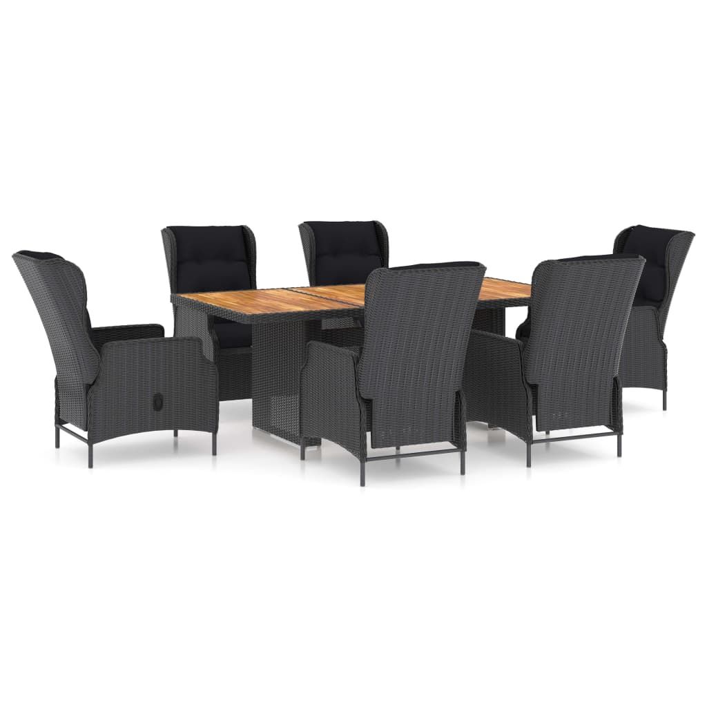 vidaXL 7 Piece Patio Dining Set with Cushions Poly Rattan Dark Gray