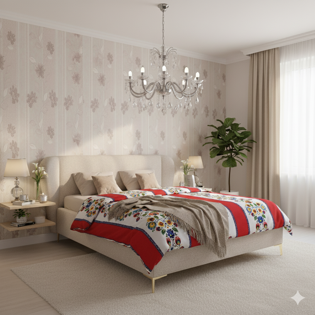 Minimalist bedroom in beige tones