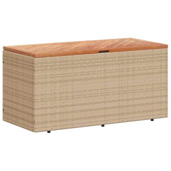 vidaXL Patio Storage Box Beige 43.3"x19.7"x21.3" Poly Rattan Acacia Wood