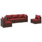 vidaXL 5 Piece Patio Lounge Set with Cushions Poly Rattan Brown