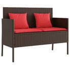 vidaXL Patio Bench with Cushions Brown Poly Rattan