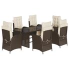 vidaXL 7 Piece Garden Dining Set with Cushions Brown Poly Rattan
