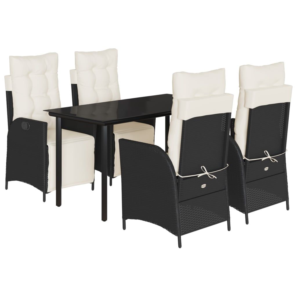 vidaXL 5 Piece Garden Dining Set with Cushions Black Poly Rattan