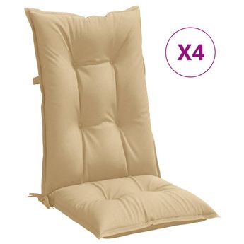 vidaXL Highback Chair Cushions 4 pcs Melange Beige 120x50x7 cm Fabric