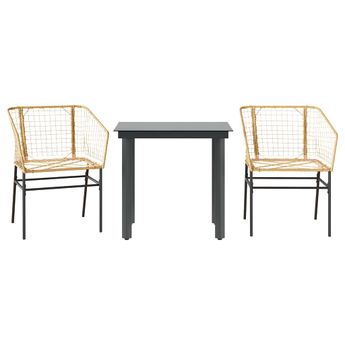 vidaXL 3 Piece Garden Dining Set Brown Poly Rattan Glass