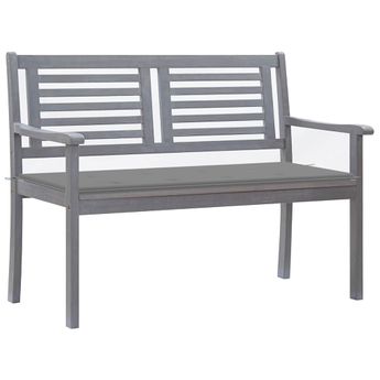 vidaXL 2-Seater Patio Bench with Cushion 47.2" Gray Eucalyptus Wood