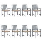 vidaXL Patio Chairs with Cushions 8 pcs Solid Acacia Wood Gray