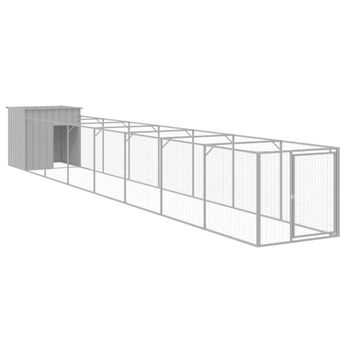 vidaXL Dog House with Run Light Gray 43.3"x320.1"x43.3" Galvanized Steel