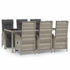 vidaXL 7 Piece Garden Dining Set with Cushions Grey Poly Rattan