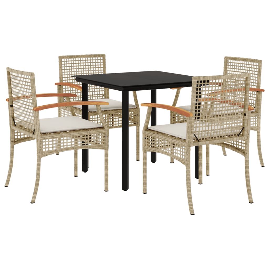 vidaXL 5 Piece Garden Dining Set with Cushions Beige Poly Rattan