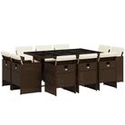 vidaXL 11 Piece Patio Dining Set with Cushions Brown Poly Rattan