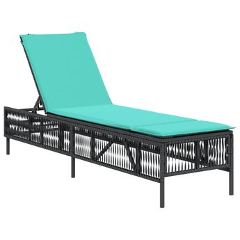 vidaXL Sun Lounger with Cushion Black Poly Rattan