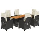 vidaXL 7 Piece Garden Dining Set with Cushions Black Poly Rattan