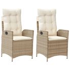 vidaXL Reclining Garden Chairs 2 pcs with Cushions Beige Poly Rattan