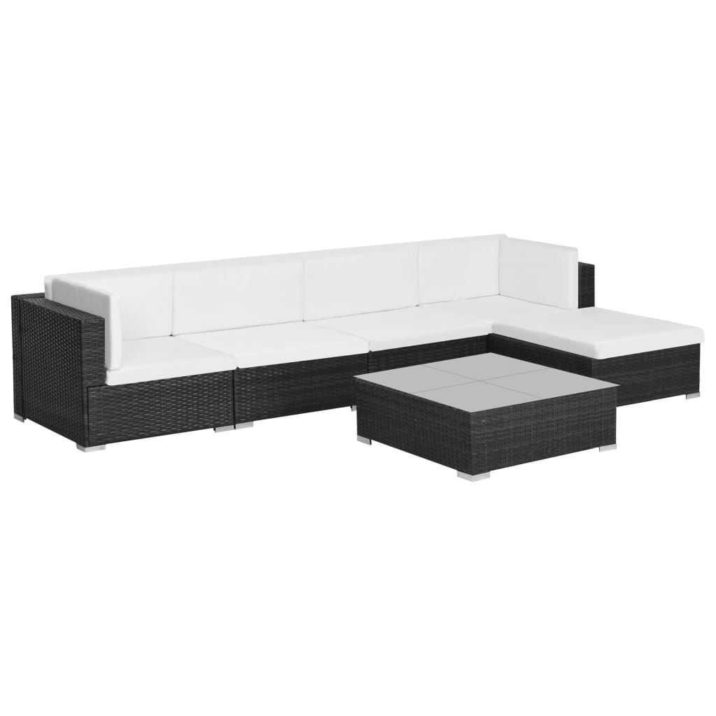 vidaXL 6 Piece Patio Lounge Set with Cushions Poly Rattan Black