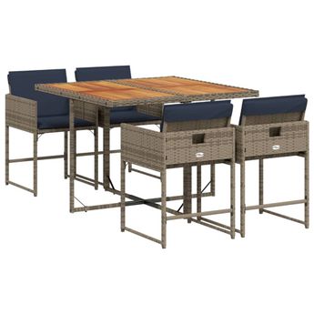 vidaXL 5 Piece Patio Dining Set with Cushions Gray Poly Rattan
