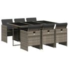 vidaXL 7 Piece Patio Dining Set with Cushions Gray Poly Rattan