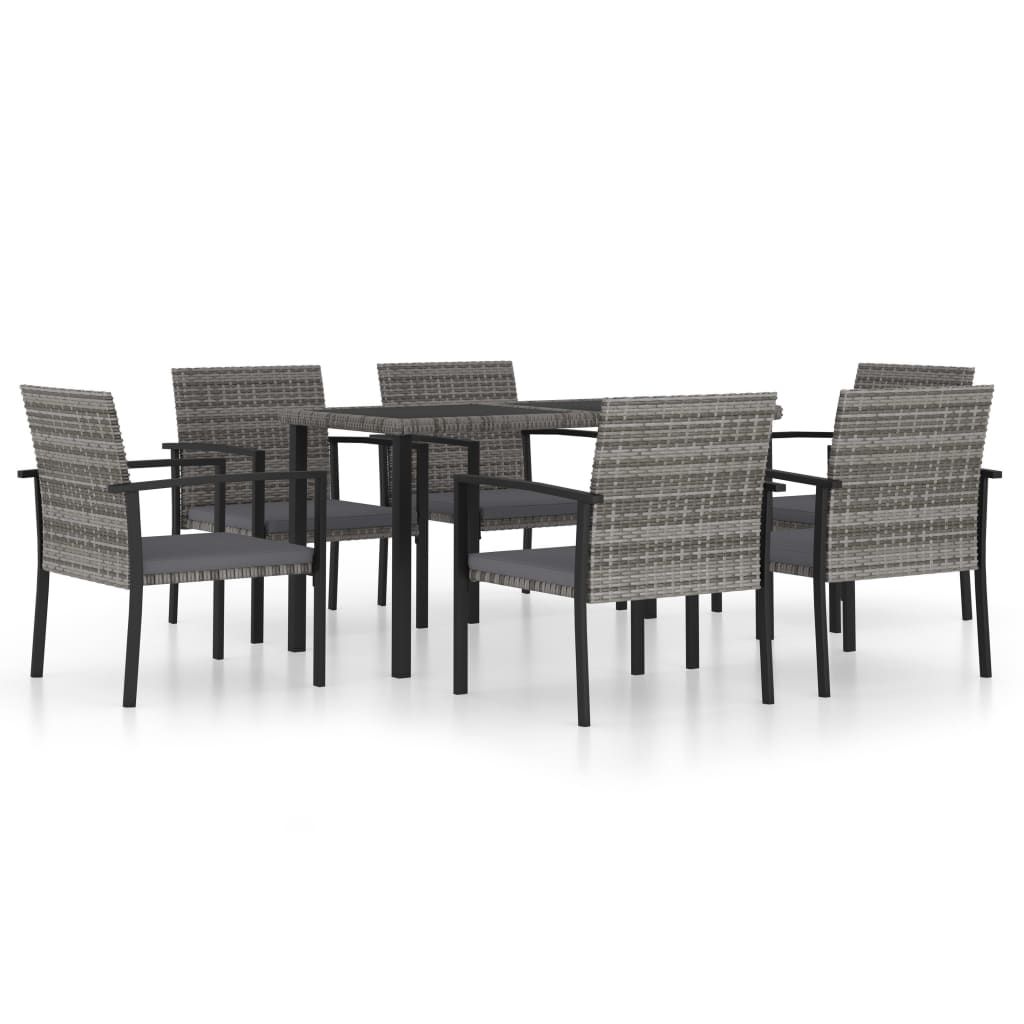 vidaXL 7 Piece Patio Dining Set Poly Rattan Gray
