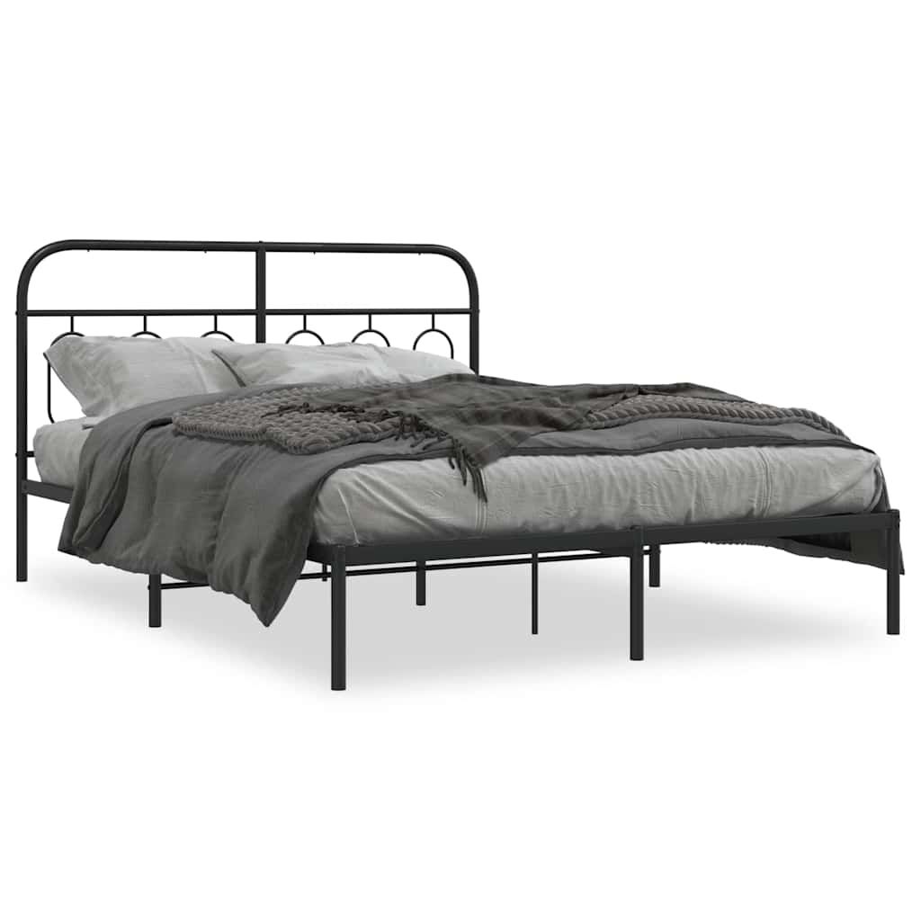 vidaXL Metal Bed Frame without Mattress with Headboard Black 59.1"x78.7"