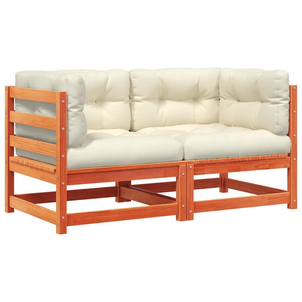 vidaXL Garden Sofas Corner with Cushions 2 pcs Wax Brown Solid Wood Pine