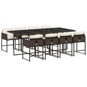 vidaXL 9 Piece Patio Dining Set with Cushions Brown Poly Rattan