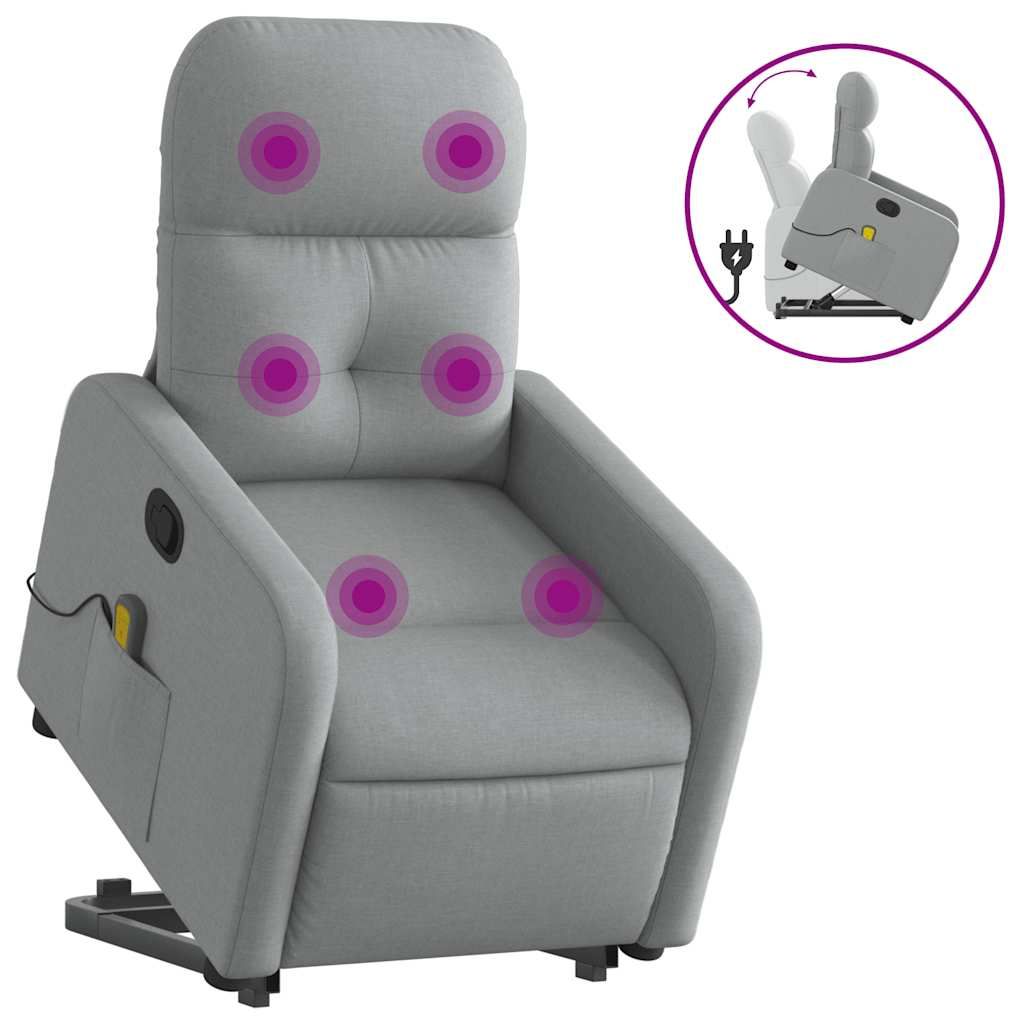 vidaXL Stand up Massage Recliner Chair Light Gray Fabric