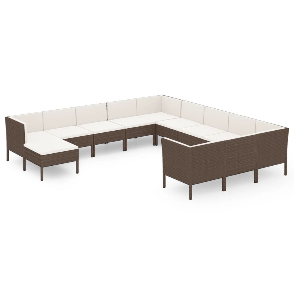 vidaXL 12 Piece Patio Lounge Set with Cushions Poly Rattan Brown