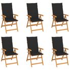 vidaXL Garden Chairs 6 pcs with Black Cushions Solid Teak Wood
