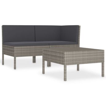 vidaXL 3 Piece Garden Lounge Set with Cushions Poly Rattan Grey