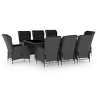vidaXL 9 Piece Patio Dining Set with Cushions Poly Rattan Dark Gray
