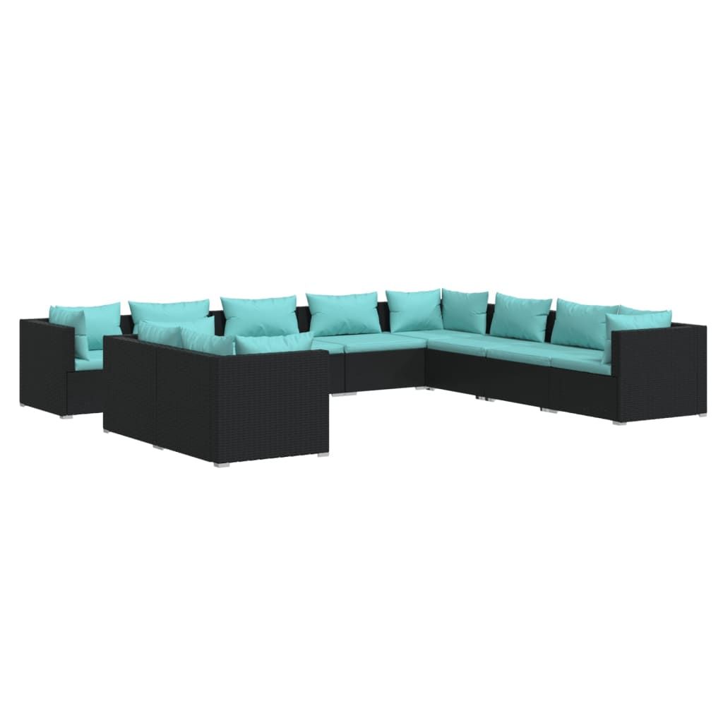 vidaXL 10 Piece Patio Lounge Set with Cushions Black Poly Rattan