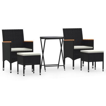 vidaXL 5 Piece Garden Bistro Set Poly Rattan and Tempered Glass Black