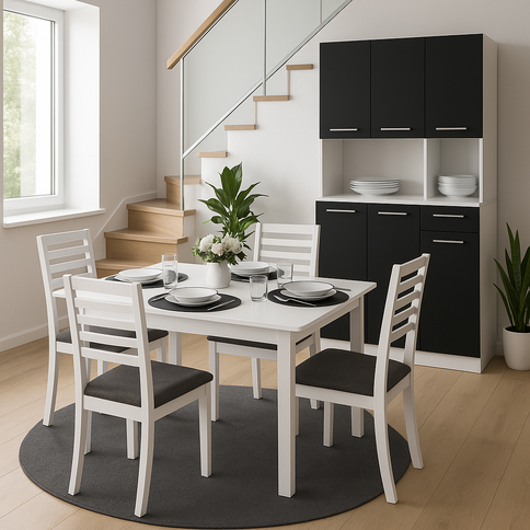 Minimalistic black and white dining room