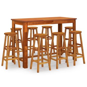 vidaXL 9 Piece Patio Bar Set Solid Wood Acacia