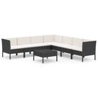 vidaXL 8 Piece Patio Lounge Set with Cushions Poly Rattan Black