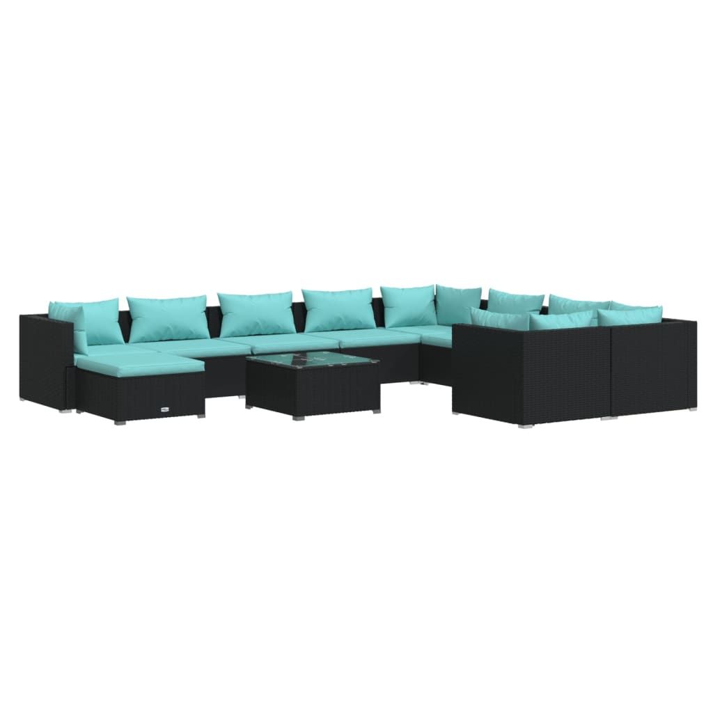 vidaXL 11 Piece Patio Lounge Set with Cushions Poly Rattan Black