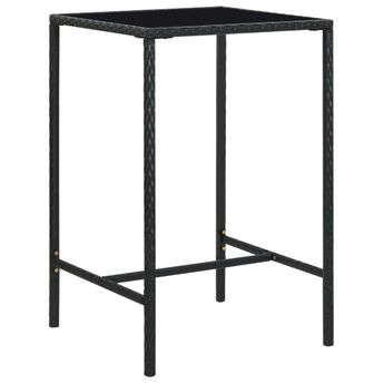 vidaXL Patio Bar Table Black 27.6"x27.6"x43.3" Poly Rattan and Glass
