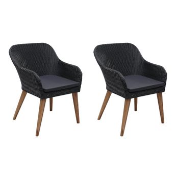 vidaXL Patio Chairs with Cushions 2 pcs Poly Rattan Black
