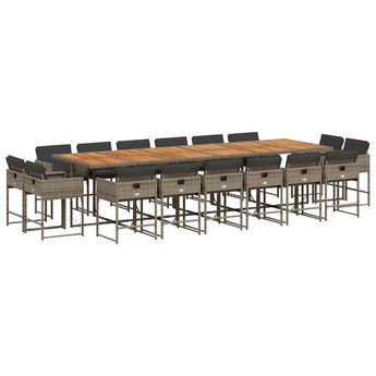 vidaXL 17 Piece Patio Dining Set with Cushions Gray Poly Rattan