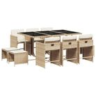 vidaXL 11 Piece Patio Dining Set with Cushions Beige Poly Rattan