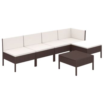 vidaXL 6 Piece Patio Lounge Set with Cushions Poly Rattan Brown