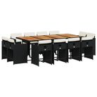 vidaXL 13 Piece Patio Dining Set with Cushions Black Poly Rattan