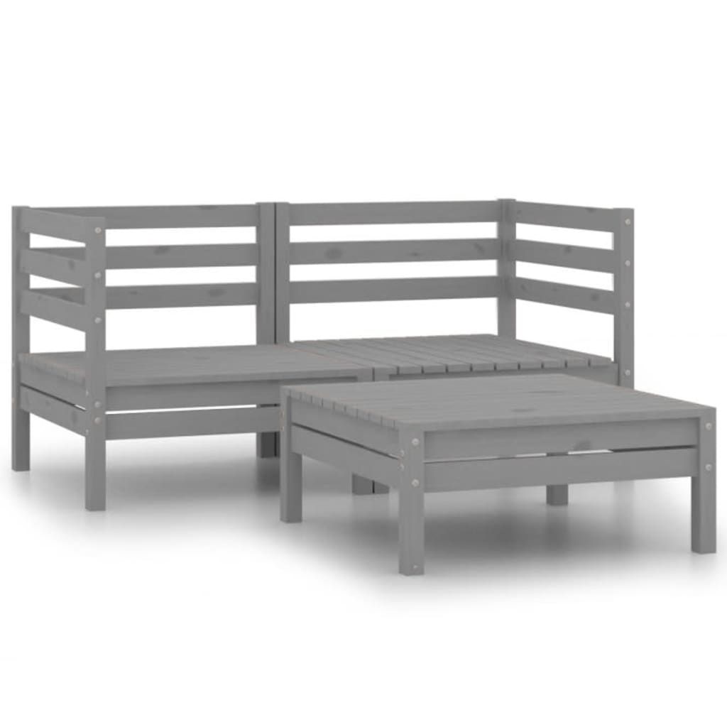 vidaXL 3 Piece Patio Lounge Set Solid Wood Pine Gray