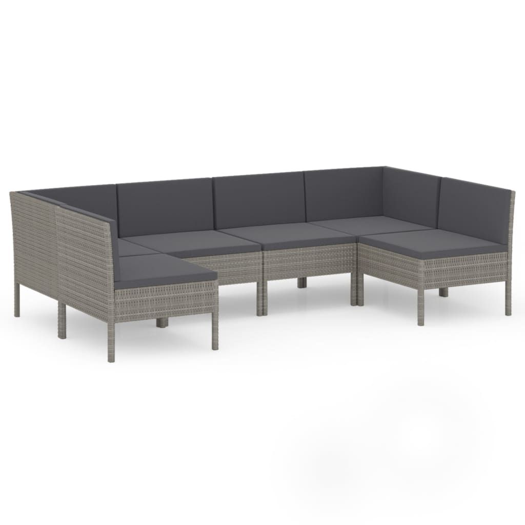 vidaXL 6 Piece Garden Lounge Set with Cushions Poly Rattan Grey