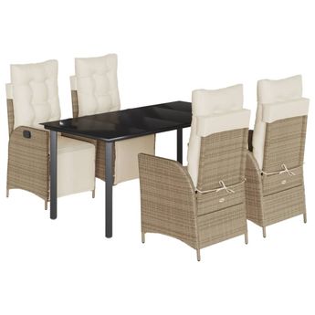 vidaXL 5 Piece Garden Dining Set with Cushions Beige Poly Rattan