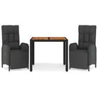 vidaXL 3 Piece Garden Dining Set with Cushions Black Poly Rattan