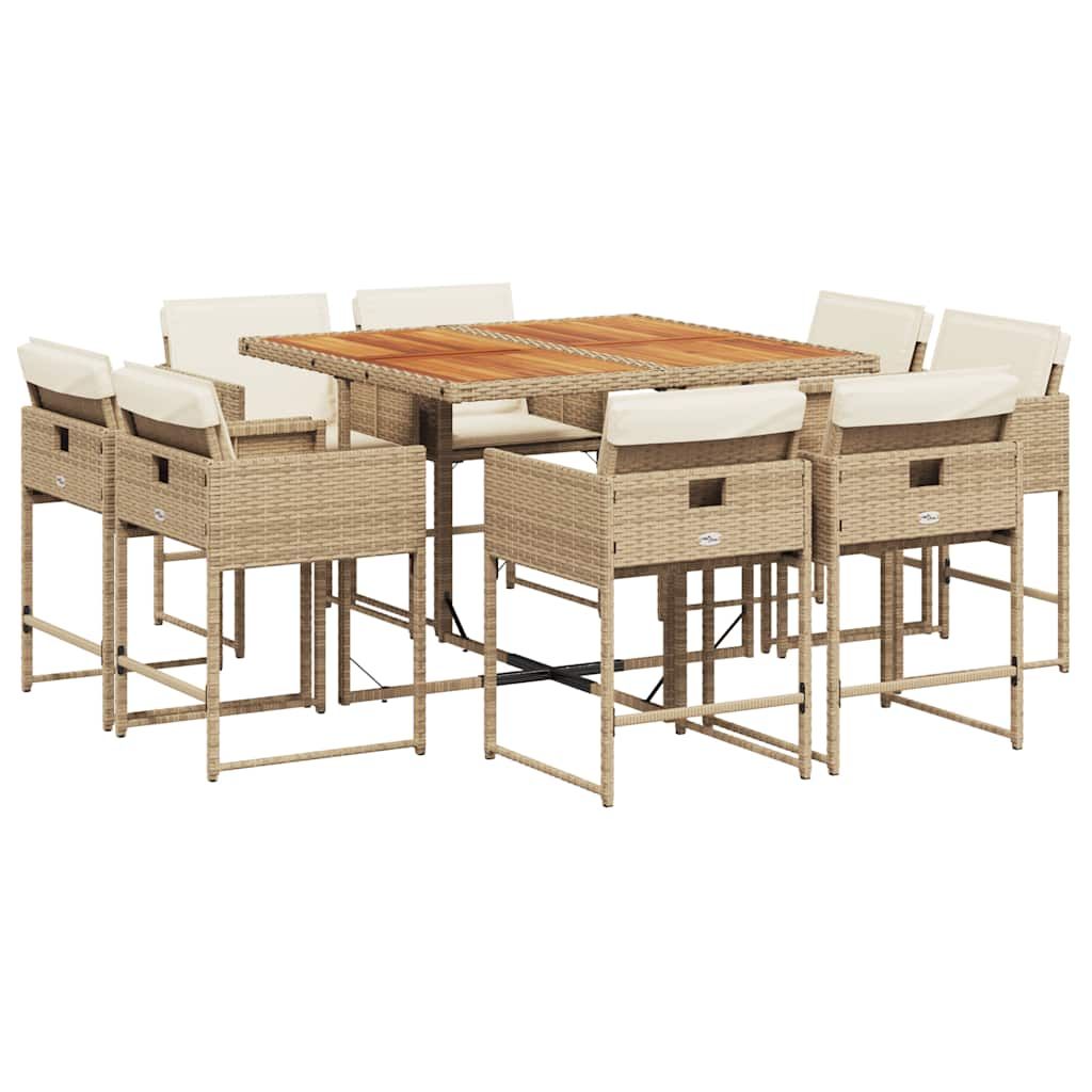 vidaXL 9 Piece Patio Dining Set with Cushions Beige Poly Rattan